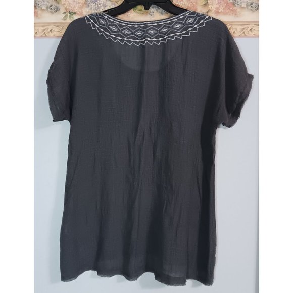 Mollorello Small Grey Embroidered Lightweight Boho Peasant Cottage Top - Picture 4 of 5